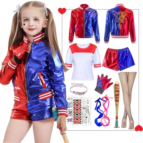 Antsparty Disfraz de Halloween para cosplay, villano suicida, con chaqueta, camiseta corta, guantes, Halloween, carnaval, cosplay