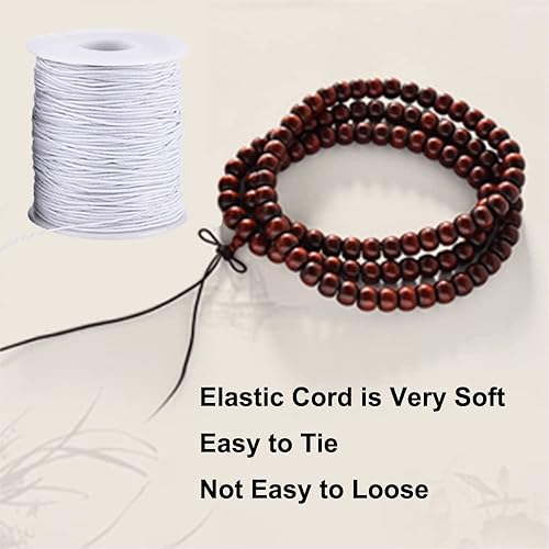 Miniatura 6 de Cuerda elástica para pulseras, 0.039 in x 110 yardas, cuerda elástica resistente para hacer joyas, collares, cuentas, color blanco