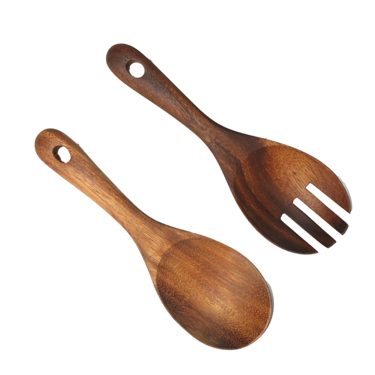 CIYODO Wood Fork Spoon Set 2pcs Kitchen Serving Utensils for Salad Pasta Soup