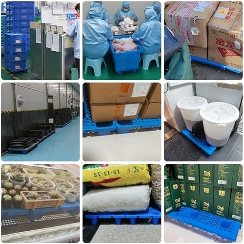 Nestable Lightweight Blue Plastic Pallets, Moisture-Proof Interlocking Floor Pallets with Breathable Grids for Garages, Kitchens, Basements - 40x40cm/16x16in