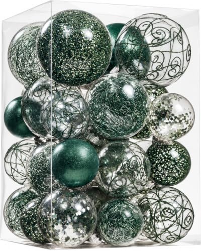 Wironlst Christmas Ball Ornaments Shatterproof Clear Large Plastic Hanging Ball Decorative Baubles Set with Stuffed Delicate Decorations (Multi-Siz, Dark Green) - image 1