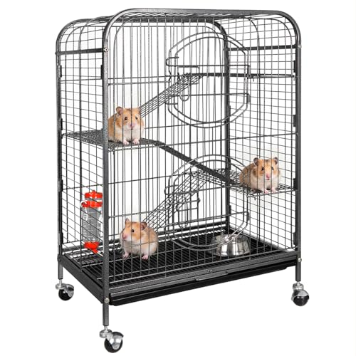 ZENY 37-inch Metal Ferret Chinchilla Cage with 2 Front Doors 4 Levels Small Animal Hutch for Squirrel/Rabbit/Rat Indoor Outdoor Use, Black