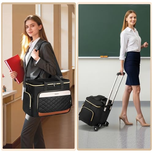 Image of Ytonet Rolling Teacher Bag with Wheels, 15.6 inch Rolling Cart for Teachers | with Insulated Lunch Box & Detachable Dolly, Rolling Laptop Bag for Women, Large Roller Briefcase for Women for Work