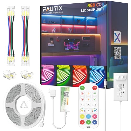 Image of PAUTIX S-COB RGB LED Strip Light,UL-Listed COB LED 24V,Color Changing Strip Lights 32.8ft /10m,Multicolor Flexible Tape Lights with Bluetooth Control for Bedroom,Kitchen,TV Backlight,Home DIY Lighting