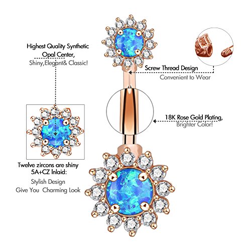 Oufer 14G Double Round Cubic Zircon Filigree Opal Center 316L Surgical Steel Belly Button Rings Navel Rings Belly Piercing #TOP2