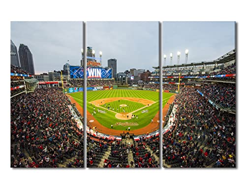 TUMOVO Progressive Field Wall Art for Bedroom Jacobs Field Canvas Art Wall Decor Baseball Stadium Modern Wall Art Pictures for Living Room Artwork Paintings Giclee Framed Ready to Hang, 60" Wx40 H