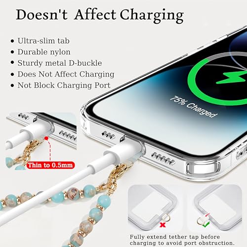 Image of Marble Beaded Phone Wrist Strap for Women, Detachable Design | 304 Steel Core, detachable phone wristlet with tether tab, keeps your phone secure for shopping, travel and daily use.