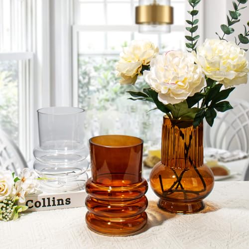 Hollyone 18cm Brown Glass Vase for Flowers Modern Glass Vase for Home Decor Wedding, Party, Table, Centerpiece, Shelf - Image 4