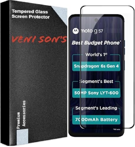 Image of VENI SON'S Scratch And Tear Resistant, Crystal Clear Edge to Edge Tempered Glass Screen Protector Guard Compatible With Moto G57