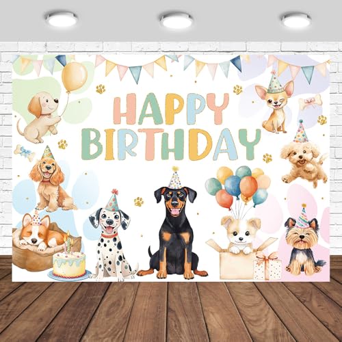 Fondo Fotográfico Puppy Dog 7x5ft para Cumpleaños miniatura 1