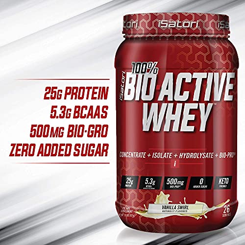 iSatori Bio-Active Whey Protein Powder - Vanilla Swirl (30 Servings) Classic Blender Bottle (Clear Bottle with Red Top) - Image 5