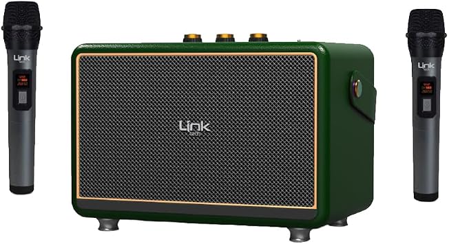LinkTech M407 Premium Retro 2x Mikrofonlu 50W Bluetooth Hoparl r Ye il