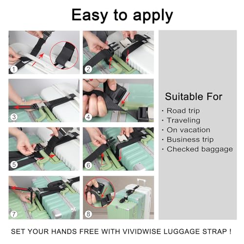 Image of Luggage Straps, Stretchable Luggage Connector Straps for Suitcases, Metal Buckle Add A Bag Adjustable Attachment Accessories Belts (Black-Metal Buckle, 1.5 inch W)