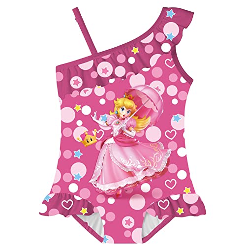Girls Swimsuit Princess Peach Cosplay Mermaid Swimsuit Slant Shoulder One Piece Swimsuit Children's Fashion Cute Swimsuit