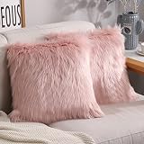 Peshtemania Deep Pink Fluffy Pillows (2packs 20"x20") Cute Faux Fur Pillow Case Decorative for Couch
