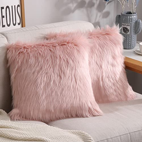 Peshtemania Deep Pink Fluffy Pillows (2Packs 20"X20") Cute Faux Fur Pillow Case Decorative For Couch Sofa Fuzzy Throw Pillows Covers For Bedroom Living Room Decor And Car Cushion #TOP10