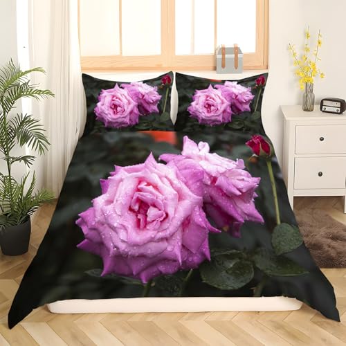 Housse de Couette 200x200 Violet Décoration Chambre Fleurie Rose