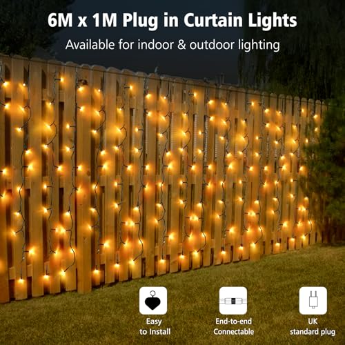 CCILAND LED Christmas Curtain Lights Plug in, 6Mx1M 300 LED Curtain String Lights with 8 Modes Outdoor Curtain Lights IP54 Waterproof for Fence Patio Wedding Party Garden Decoration (Warm White) - Image 2