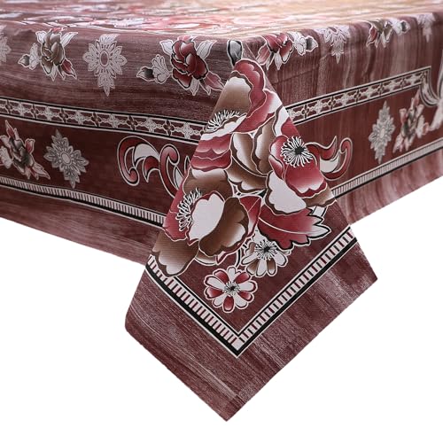 Image of Dakshya Industries Waterproof PVC Table Cover 60x90 Inch for Dining Table, Floral Printed Table Cloth, Washable Oilproof Table Protector, Plastic Cover for 6 Seater & 8 Seater Tables (Coffee)