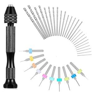 37 Stück Handbohrer Set Mini Bohrmaschine Pin Vise mit 25 Spiralbohrer (0, 5–3, 0 mm) und 10 PCB Mini-Bohrer (0, 3–1, 2 mm) Präzisions Mikro für Metall Holz Schmuck Modellbau und Heimwerkerbohrungen