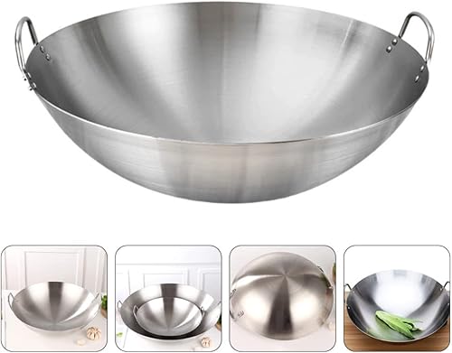 Miniatura 4 de Cabilock Wok de acero inoxidable Wok de acero al carbono, sartén antiadherente con tapa, sartén para saltear wok wok antiadherente con doble asa