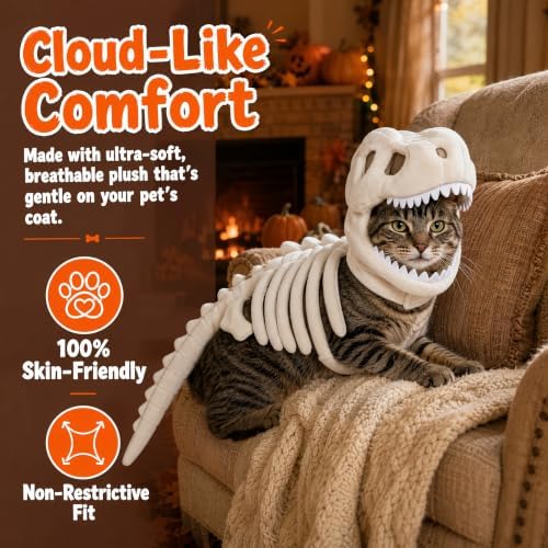 Dog Dinosaur Skeleton Costume - Dog/Cat Halloween Costumes,White:35.43in - 2