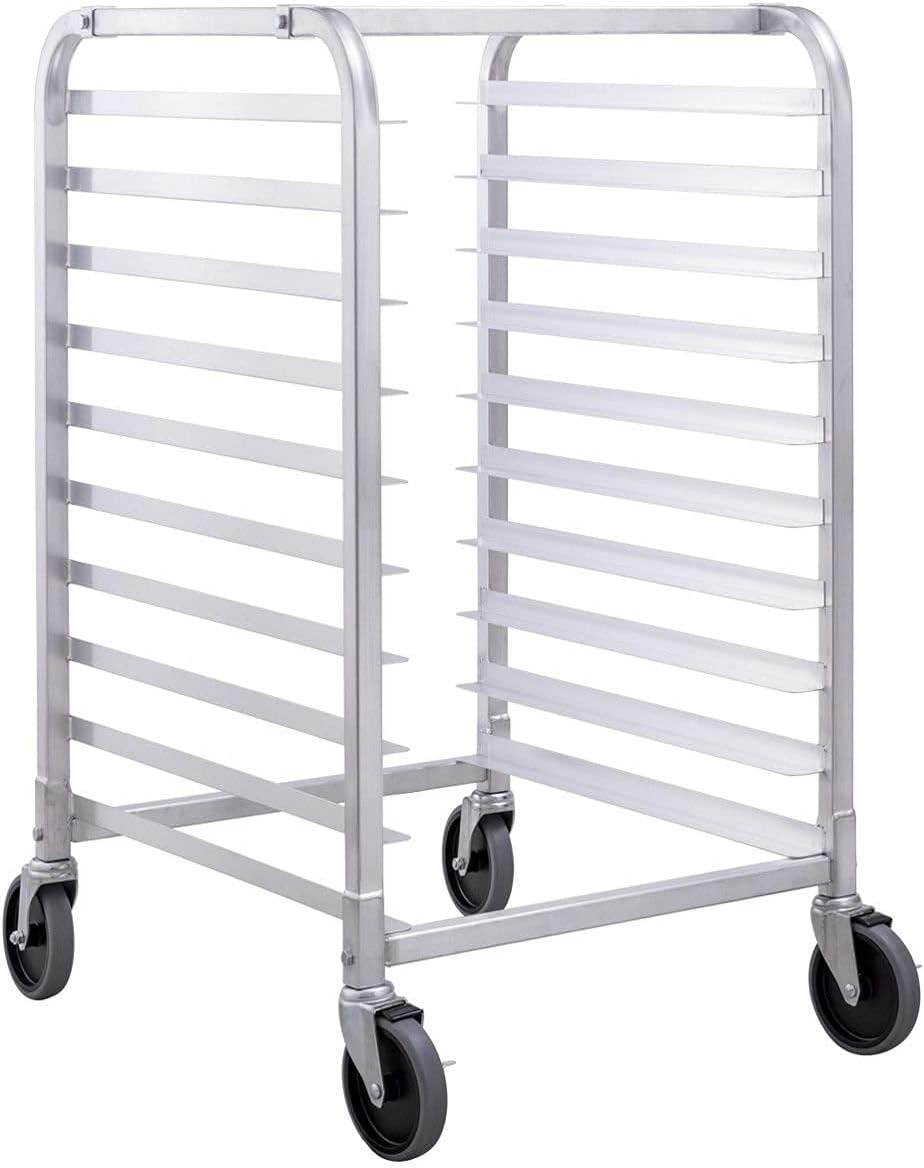 MAT Expert 10-Tier Kitchen Bun Rack, Aluminum Bakery Pan Sheet Storage Rack, Home Commercial Grade Kitchen Bakery Cooling Rack w/Wheels & Brakes & Open Shelf (10 Tier: 26" L x 20.3" W x 38.2" H)