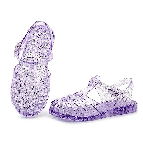 Generic GIRLS JELLY SHOES PURPLE 34 Jelly Shoes For Little Girls Summer Beach Retro Jellies Sandals Retro T-Strap Slingback Little Kids Glitter Purple Size 2 Soft Closed Toe Princess Dress Flat thumb #6