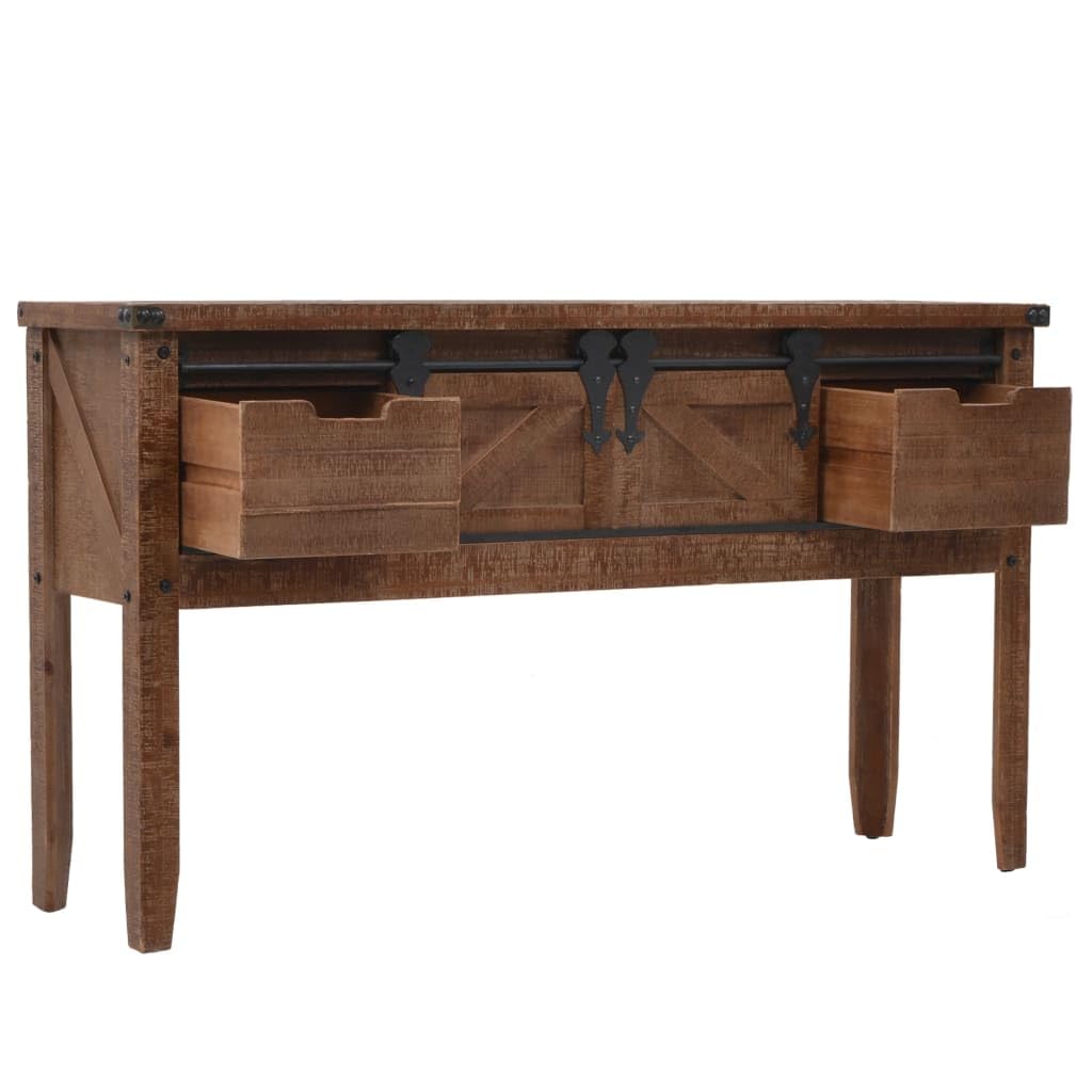 Mesa Consola de Madera de Abeto Maciza marrón Mesa Consola Clásica de Madera Maciza con Riel Deslizante y Estilo Vintage 131x35,5x75 cm