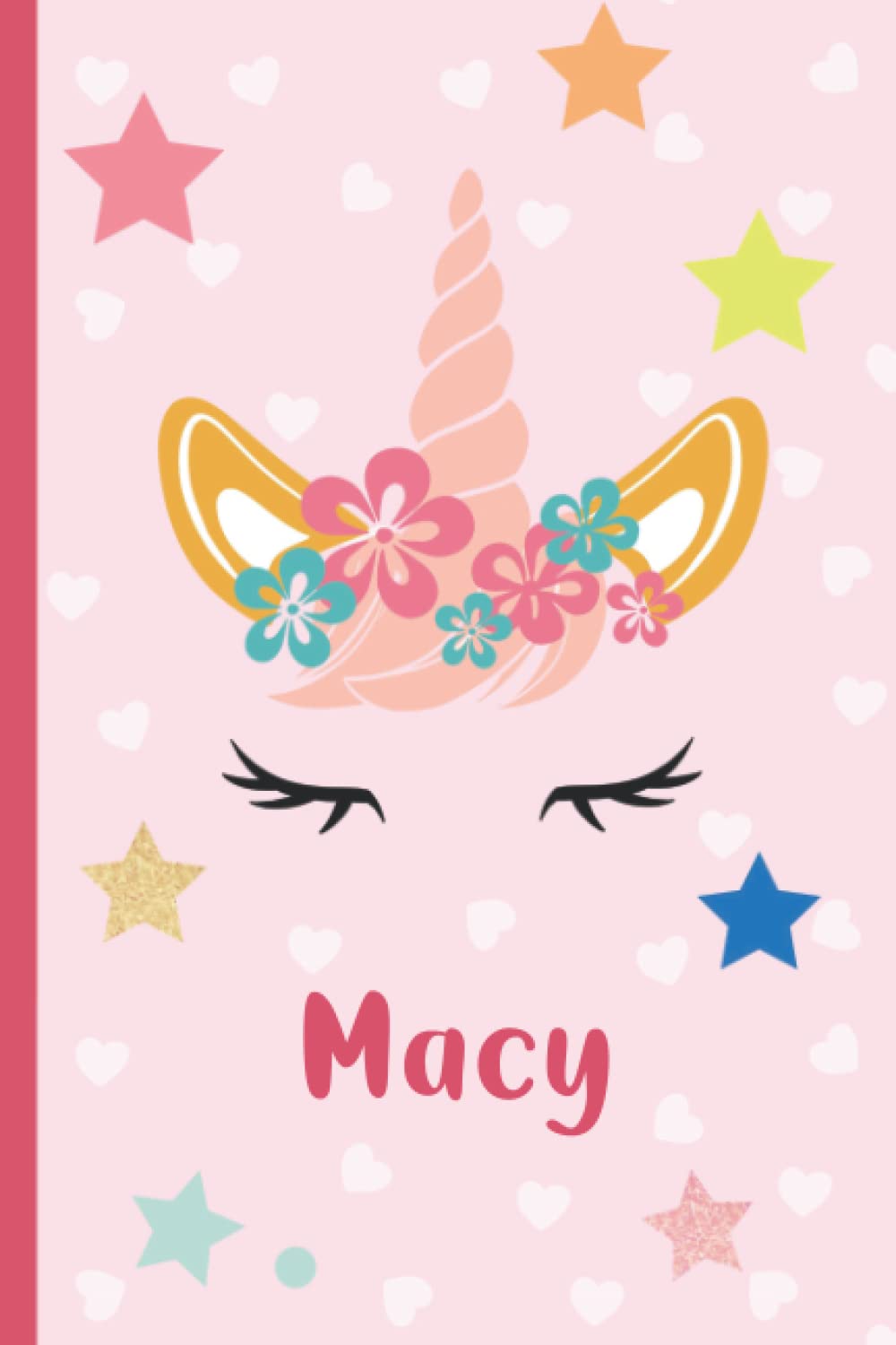 Havita RoteMacy: Personalized Unicorn Flower Handwriting Notebook For Girls With Pink Name, Handwriting Practice Paper for Kids with bumper dotted Line Notebook