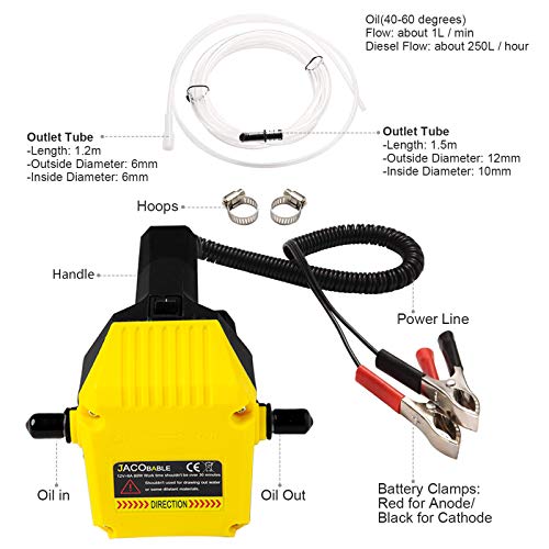 Jacobable Oil Change Pump Extractor, 12v 80w Marine Oil Change Pump and Electric Oil Pump, Great Choice for Oil Changes in Car, Ship, Truck, Motorcycle (Yellow)
