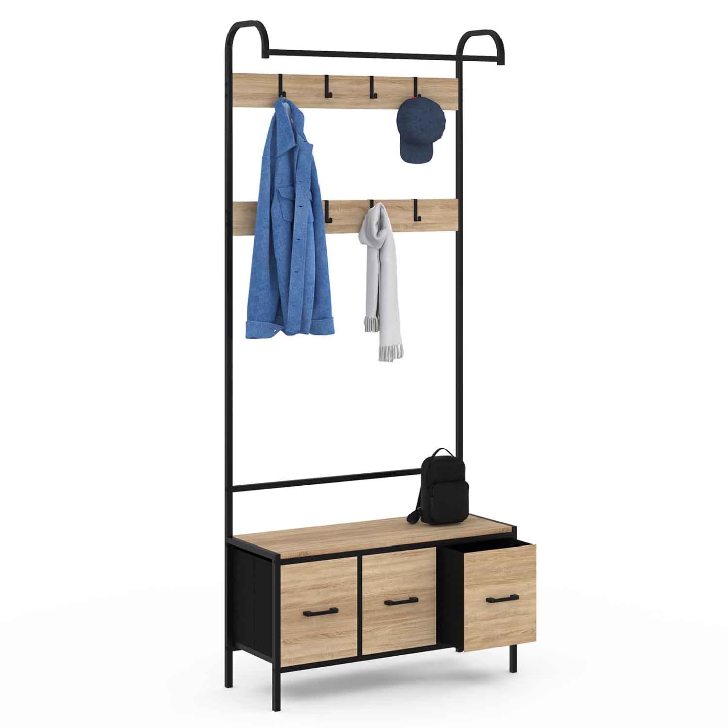 IDMarket - Vestiaire d'entrée Utah avec Banc et 3 tiroirs en Tissu Design Industriel