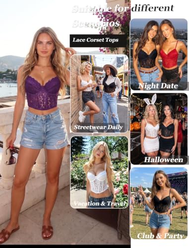 Image of Avidlove Lace Bralette for Women V Neck Bustier Corset Tops with Underwired Racerback Adjustable Strap Crop Top