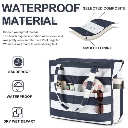 Image of Waterproof Beach Tote Pool Bags for Women Ladies Extra Large Gym Tote Carry On Bag With Wet Compartment for Weekender Travel