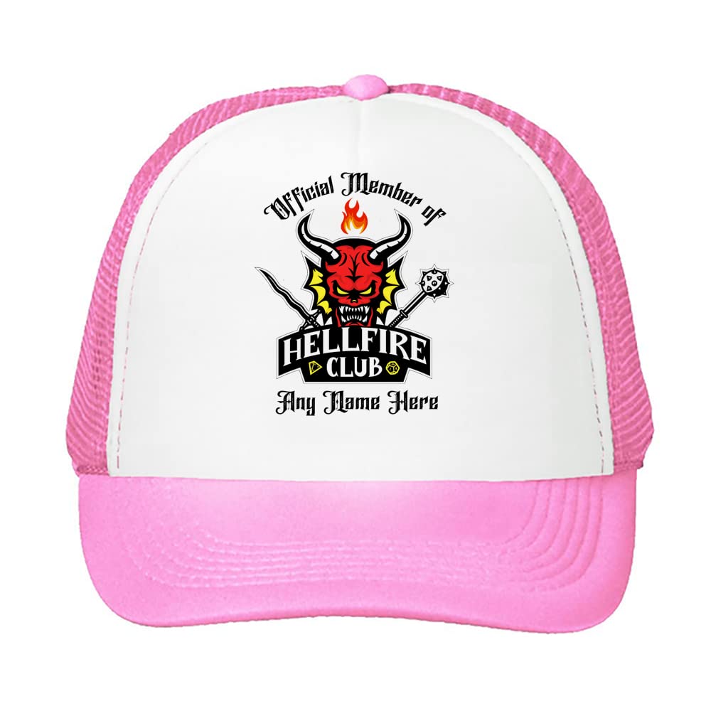 Personalised Official Member of Hellfire Club Custom Name Birthday, for Men Women Girl Boy Adjustable Mesh Baseball Cap. (Pink)