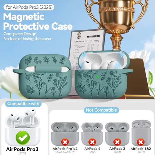 Image of for Airpods Pro 3 Case with Magnetic Lid, Flower Engraved Cases for Apple AirPods Pro 3rd Generation 2025, Soft Silicone Cover for Women Girly with Cleaner & Keychain, Shockproof