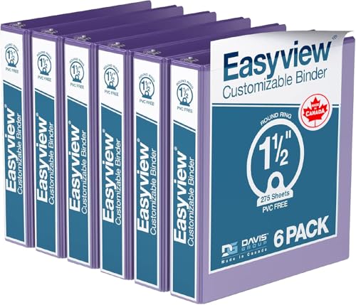 Image of Easyview 3-Ring Binder, Clear-View Cover, 1.5 inch Round Rings, Purple, 6 Pack