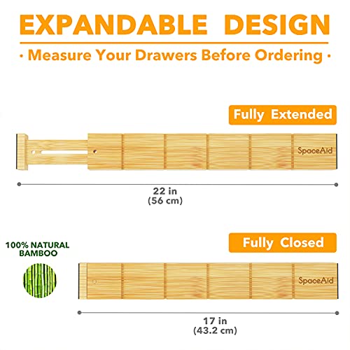 Spaceaid Bamboo Drawer Dividers With Inserts And Labels, Kitchen Adjustable Drawer Organizers, Expandable Organization For Home, Office, Dressers And Bathroom, 6 Dividers With 12 Inserts (17-22 In) #TOP5