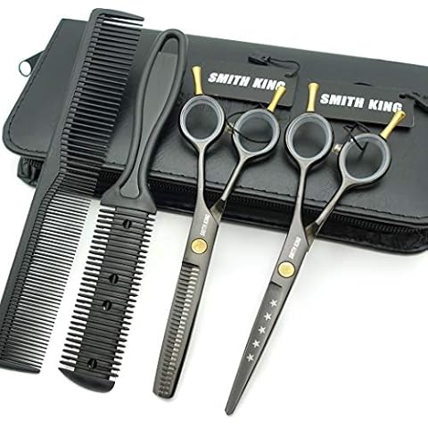 5.5 Inches Hair Cutting Scissors Set with Razor Comb Lether Scissors Case,Hair Cutting Shears Hair Thinning Shears for Personal and Professional (with Thinning-comb set, Gray) Cover