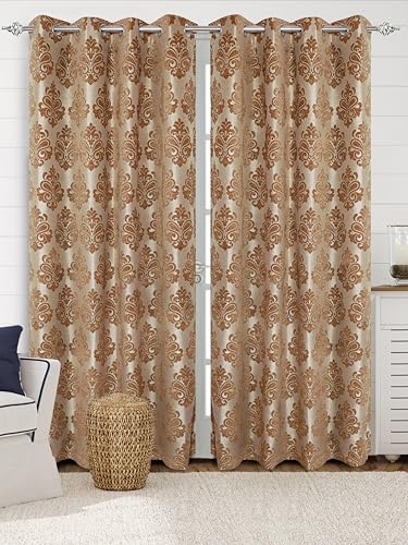 Image of Saral Home Medallion Chenille Blackout Door Curtains 2pc, Gold 4x7 Ft