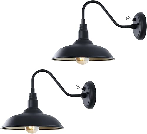 Miniatura 1 de Lámpara de granero de cuello de cisne para exteriores de 10 pulgadas, luz de granero negra con interior de latón, paquete de 2 lámparas clásicas de