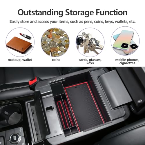 Image of LUWU for Ford Explorer Accessories Center Console Organizer 2020-2024 Ford Explorer XLT /Limited /Active /ST-Line /ST /Platinum Armrest Organizer Insert Tray Armrest Console Organizer (Red)