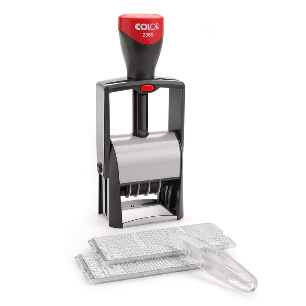 COLOP Classic Line 2360 - Timbro datario con 2 classificazioni e pinzette per personalizzare il testo desiderato, 17 x 8 x 5,5 cm