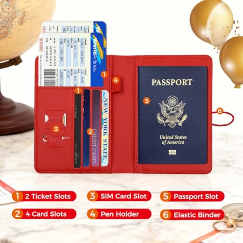 Image of Melsbrinna Premium Leather Passport Holder Covers Case, Waterproof Rfid Blocking Travel Wallet Passport Holder with Pen Holder, Cute Passport Book for Women /Men