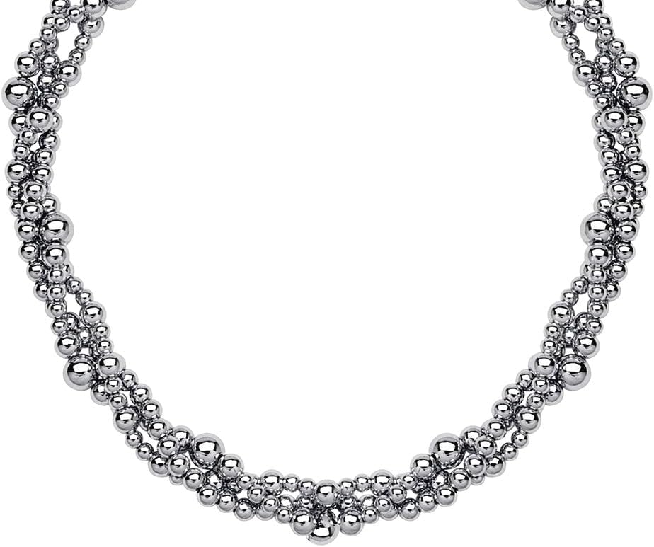 JewelryWeb 925 Sterling Silver Rhodium Plated Twisted 3 Layer Bead Strands Bracelet 8 Inch Strand Bracelet for Women