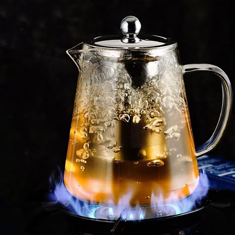 Small Glass Teapot with Infuser, Stovetop Safe, Blooming and Loose Leaf Tea Maker Set, with Removable Stainless Steel Infuser (550ml)