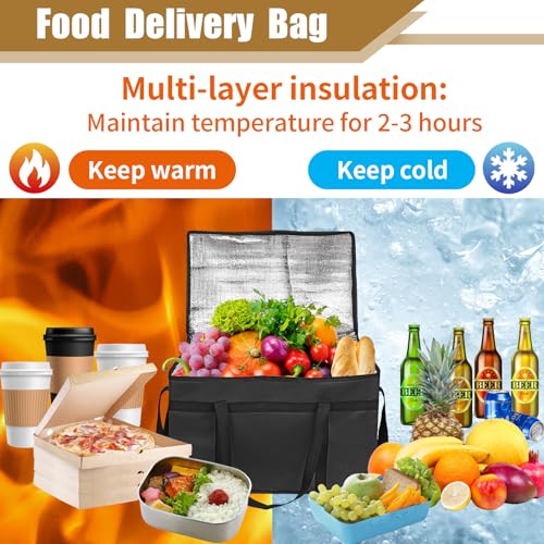 PEASUG Insulated Bags for Food Delivery, XXXL Pizza Delivery Bags, Large Capacity Cooler Bag Keep Food Warm for Grocery Shopping and Catering, Foldable, Heavy-Duty (Black) - Image 6