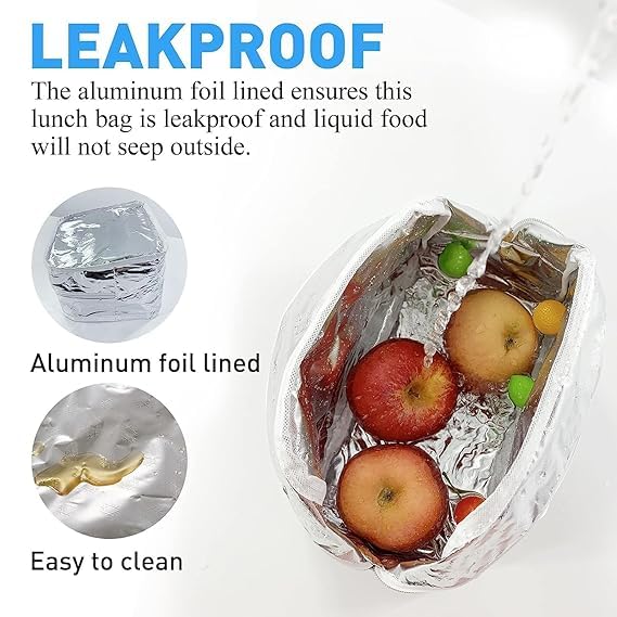 Image of Lunch Bag for Women Men, Gray, Large | Thermal Insulated, Waterproof, Reusable, Office School Travel, Smiley Lunch Bag