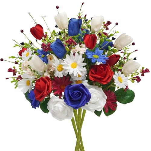 4pcspatrioticartificialflowersmixedbushredwhitebluerosetulipflowersmemorialdayflowerbouquetfor4thofjulyindependencedaygravehometabledecoration Urban Country Home Decor 4pcs patriotic artificial flowers mixed bush red white blue rose tulip flowers memorial day flower bouquet for 4th of july independence day grave home table decoration urban country home decor
