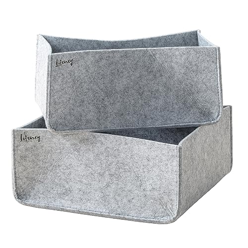 LIFENEY Aufbewahrungsbox 2er Set – Schrank Organizer aus der Serie Organize your closet – Für Stauraum & Ordnung im Kleiderschrank – 1x 12x27x25 cm & 1x 12x27x15 cm, Material: Filz